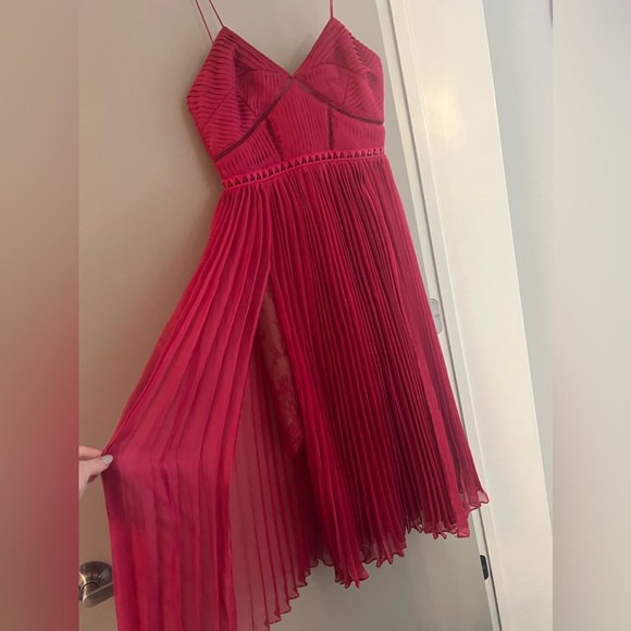 Self Portrait Fuchsia Pleated Chiffon Midi Dress - Picture 6 of 6